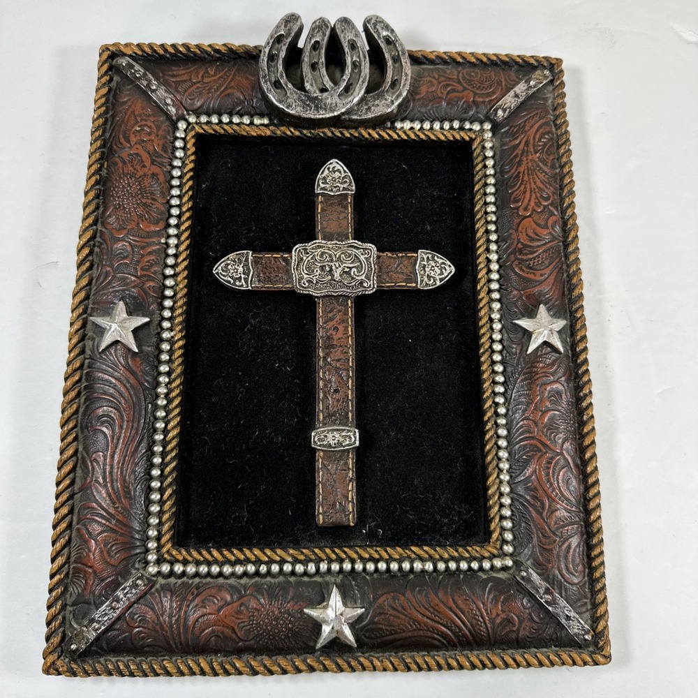 Rustic Western Country Cross And Horseshoe Wall Decor 8x10